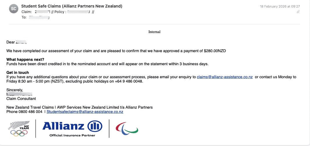 理赔批准邮件示例